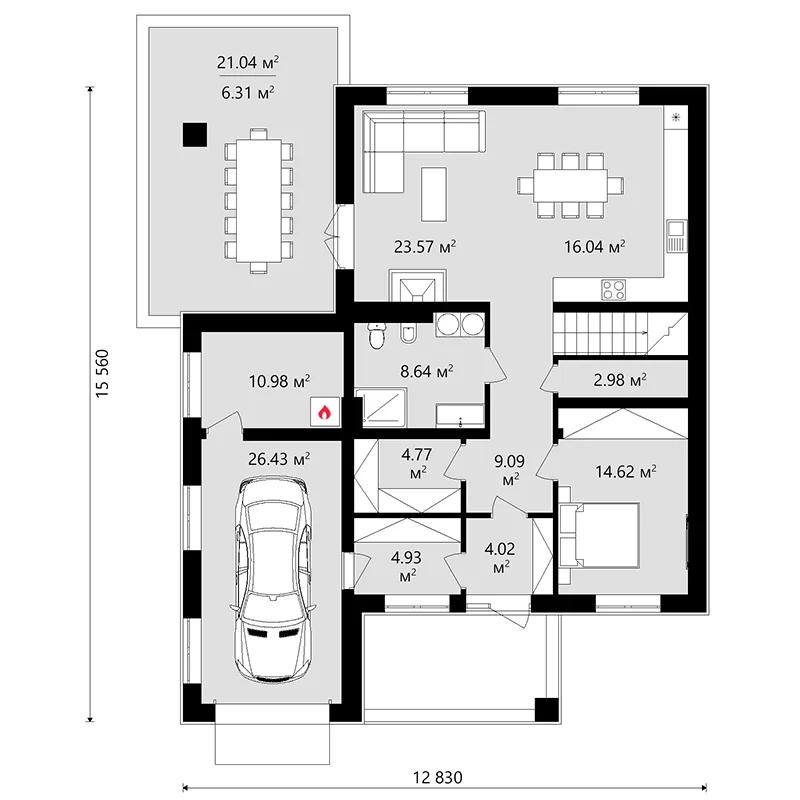 Проект двухэтажного дома 200 м² с гаражом