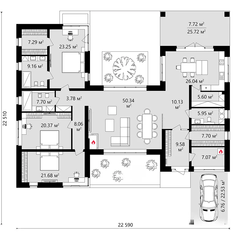 Проект одноэтажного коттеджа 509 м² с гаражом