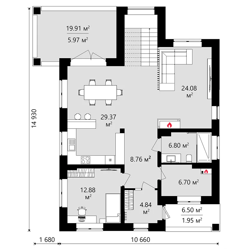 Проект двухэтажного дома 159 м² с рекреацией