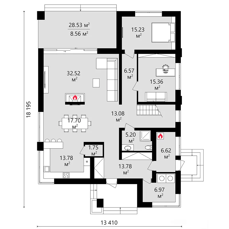 Проект двухэтажного дома 244 м² с рекреацией